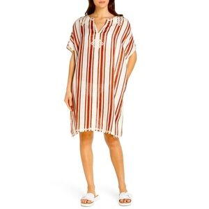 TORY BURCH ALCOTT LINEN STRIPED BEACH CAFTAN M/L